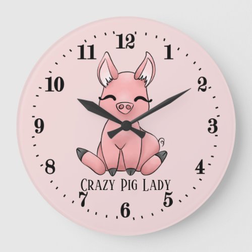 cute crazy pig lady add text Country Large Clock