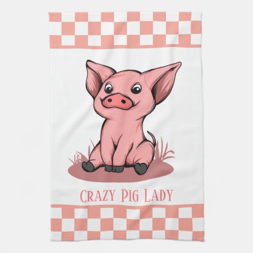 cute crazy pig lady add text  kitchen towel