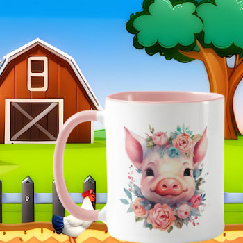 Cute Crazy Pig Lady Add Text Mug by DoodlesGifts at Zazzle
