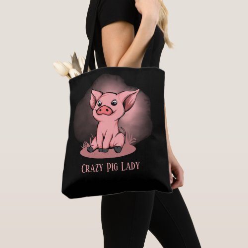 cute crazy pig lady add text  tote bag