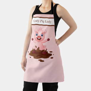 cute crazy pig lady kitchen apron