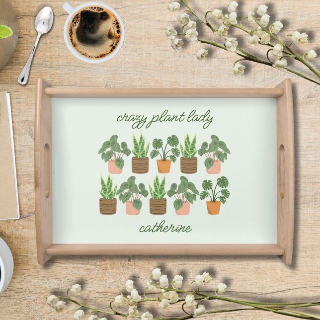 Cute Crazy Plant Lady Botanical Personalized   Serving Tray (Creator Uploaded)