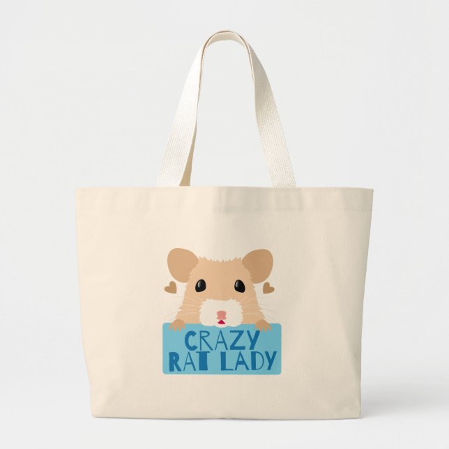 cute crazy rat lady cream large tote bag (Front)
