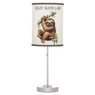 Cute crazy sloth lady add text table lamp