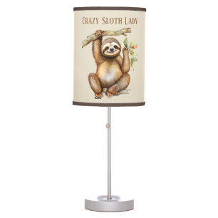 Cute crazy sloth lady add text table lamp