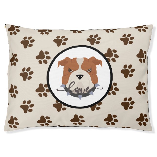 Cute cream and brown paw print dog  pet bed (Front)