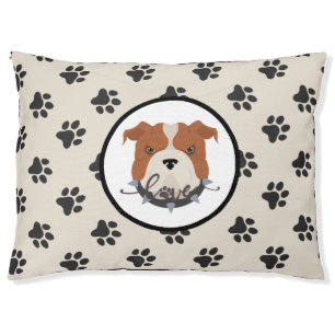 Cute cream and brown paw print modern pet bed