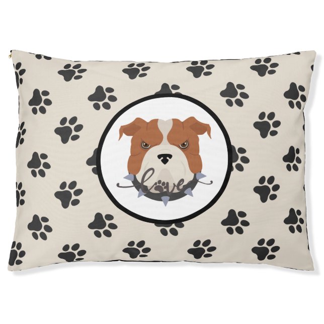 Cute cream and brown paw print modern pet bed (Front)