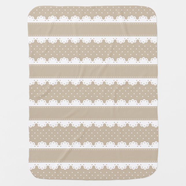Cute Cream and White Polka Dot Lace Pattern Swaddle Blanket (Front)