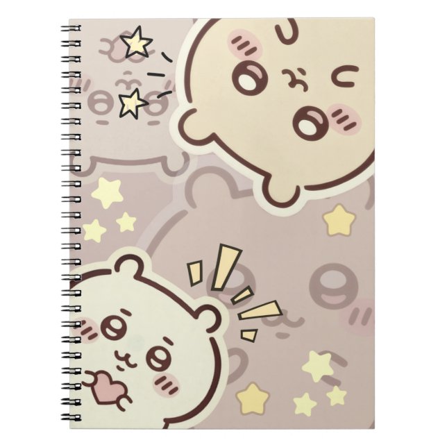Cute Cream Bear Pattern Spiral Notebook - Minimali (Front)