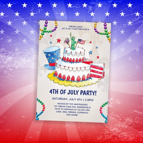 Cute Cream Cake Patriotic 4th of July Party Invitation