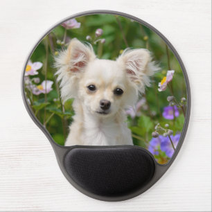Cute cream Chihuahua Dog Puppy Head Photo Gel Mouse Pad
