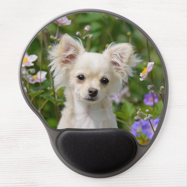 Cute cream Chihuahua Dog Puppy Head Photo Gel Mouse Pad (Front)