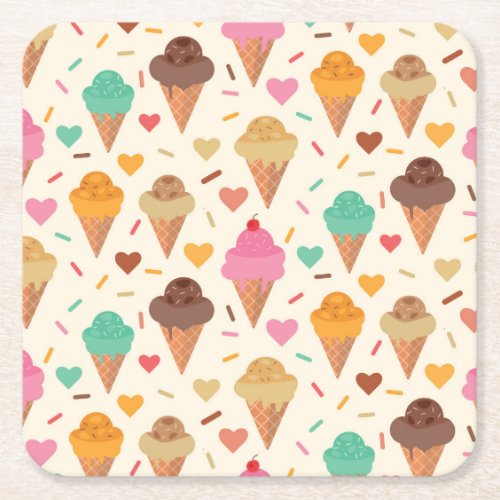 Cute  Cream Cone  pattern    Square Paper Coaster