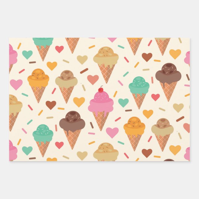 Cute  Cream Cone  pattern  Wrapping Paper Sheets (Front)