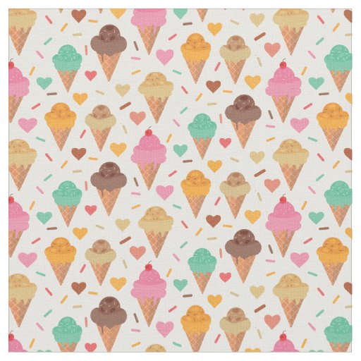 Cute Cream Cone With Hearts pattern  Fabric