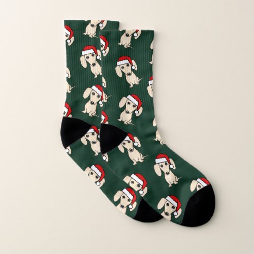 Cute Cream Dachshund Christmas Dog Holiday Socks