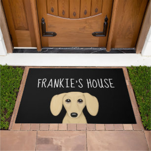 Cute Cream Dachshund Wiener Dog Personalized Doormat