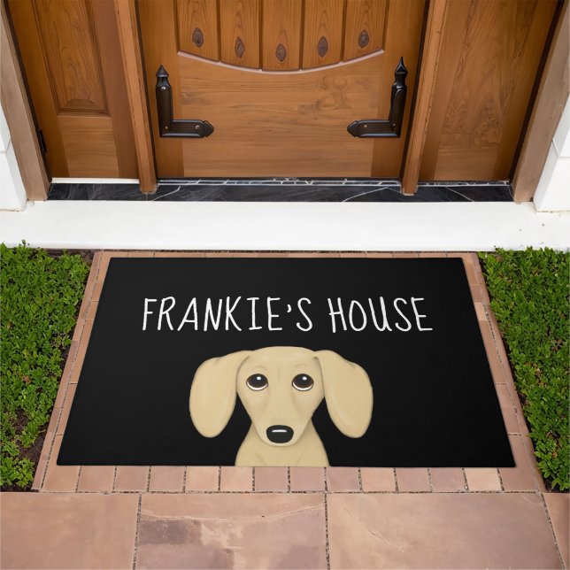 Cute Cream Dachshund | Wiener Dog Personalized Doormat (Outdoor)