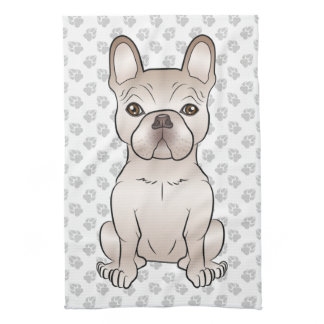 Cute Cream French Bulldog / Frenchie Dog &amp; Paws Kitchen Towel
