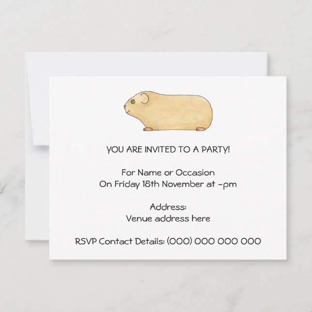 Cute Cream Guinea Pig. Invitation (Front)
