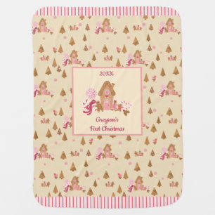 Cute Cream Pink Gingerbread Candy First Christmas Baby Blanket