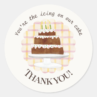 Cute Cream Plaid Cake Icing Birthday Favor Sticker