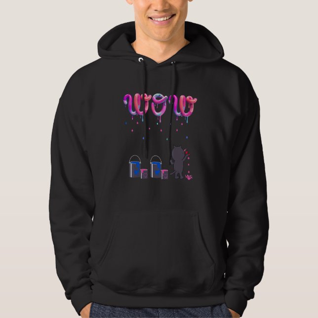 Cute Creative Cat Paints Wow As Colorful Droplets  Hoodie (Front)