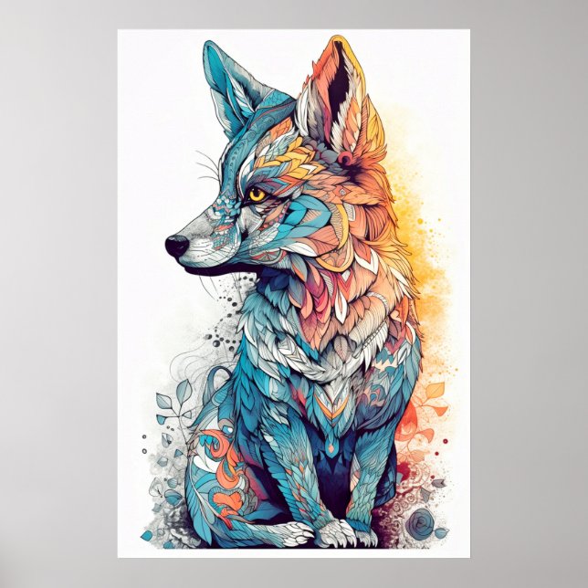 Cute Creative Fox Illustration Poster (Front)