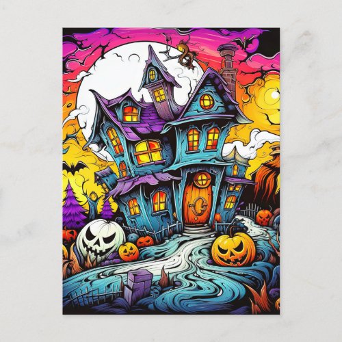 Cute Creative Halloween Haunted House Postcard