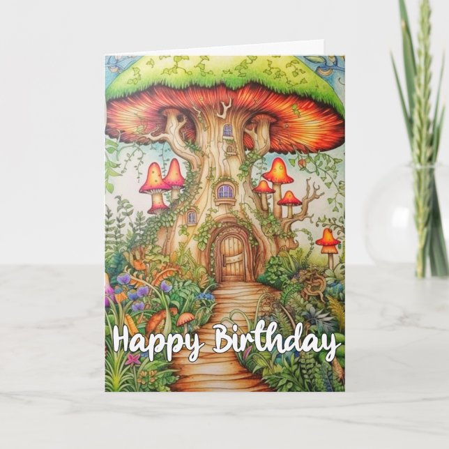 Cute Creative Mushroom House Illustration Card (Front)