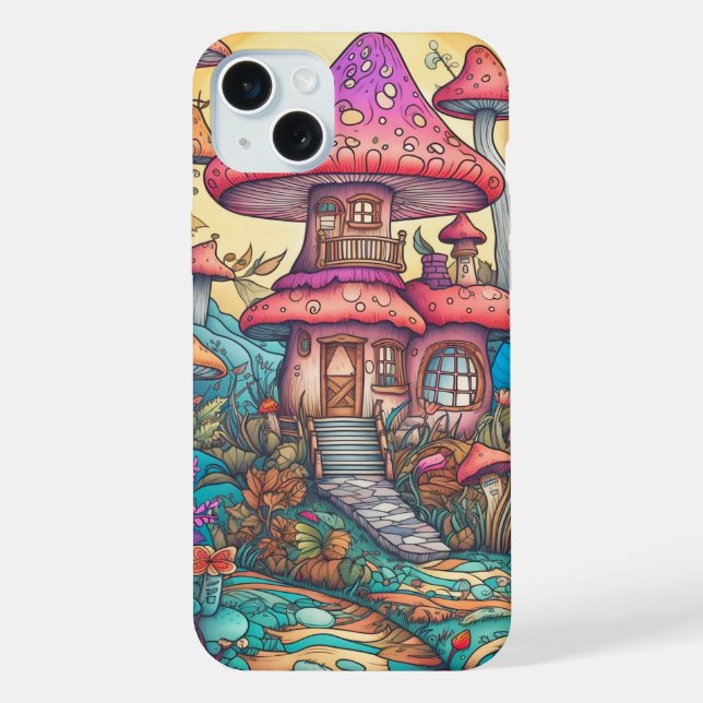 Cute Creative Mushroom Hut Illustration iPhone Case (Back)