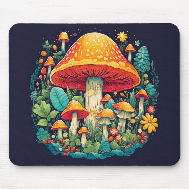 Cute Creative Mushroom Illustration Mouse Pad (Front)