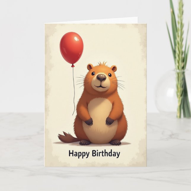 Cute Creature Balloon Birthday Card (Front)