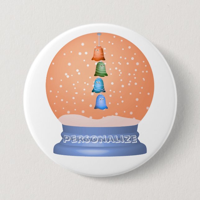 Cute creatures cartoon snow globe whimsical  button (Front)