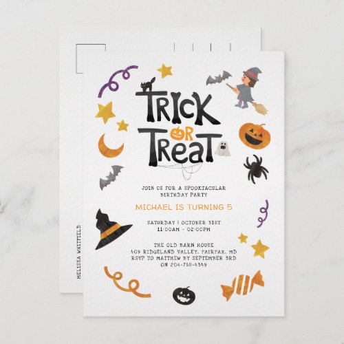 Cute Creatures Halloween Monsters Birthday Party Invitation Postcard