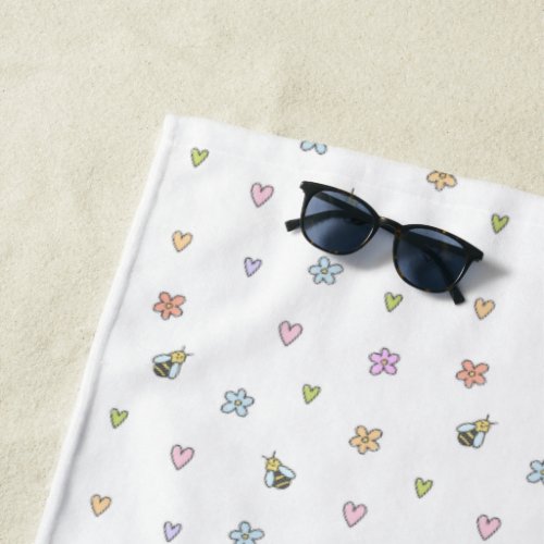 Cute Creatures Pastel Pattern _ Kids Beach Towel