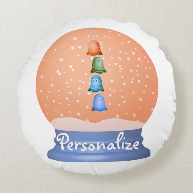 Cute creatures snow globe round pillow (Front)