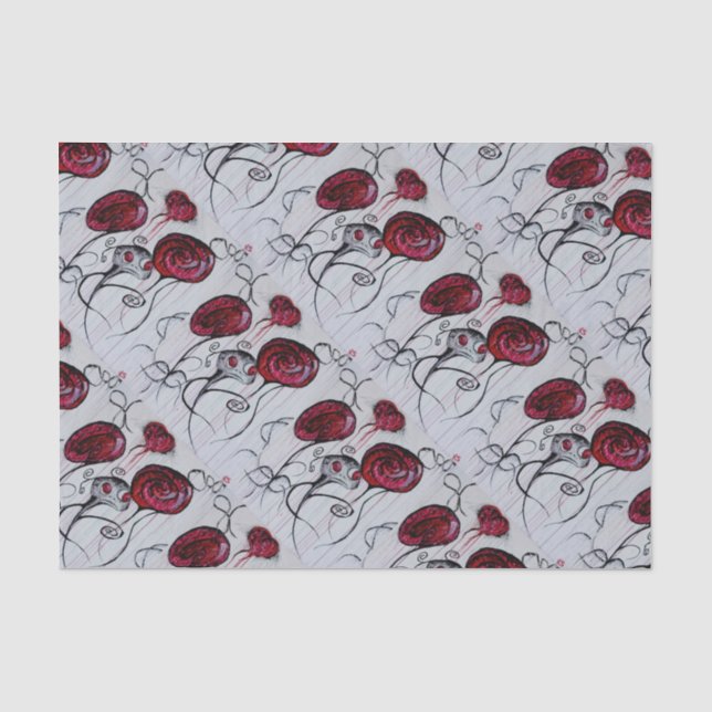 Cute & Creepy Creature Red Pink Goth Whimsical Art Tissue Paper (Front)