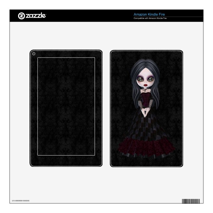 Cute & Creepy Goth Girl Black Kindle Skin