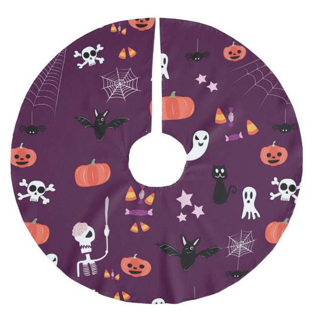 Cute Creepy Halloween Art Brushed Polyester Tree Skirt (Front)