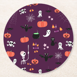 Cute Creepy Halloween Art Round Paper Coaster