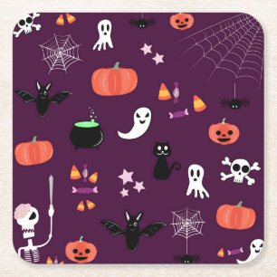 Cute Creepy Halloween Art Square Paper Coaster