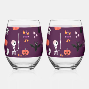Cute Creepy Halloween Art Stemless Wine Glass