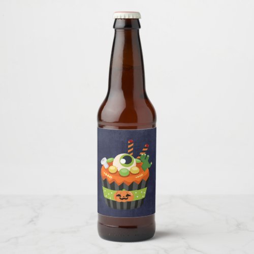 Cute  Creepy Halloween Cupcake Beer Bottle Label