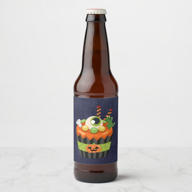 Cute & Creepy Halloween Cupcake Beer Bottle Label (Front)