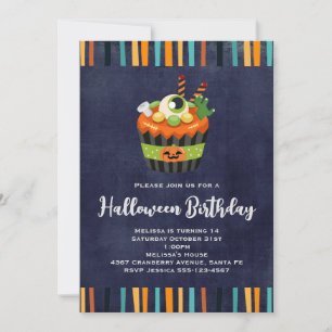 Cute & Creepy Halloween Cupcake Birthday Invitation