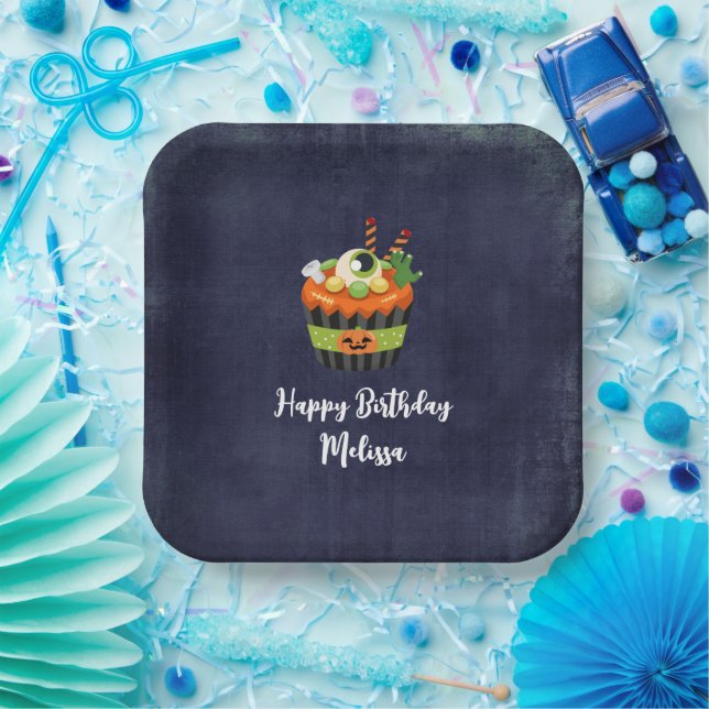 Cute & Creepy Halloween Cupcake Birthday Paper Plates (Party)