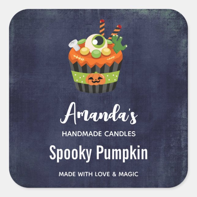 Cute & Creepy Halloween Cupcake Candle Biz Square Sticker (Front)