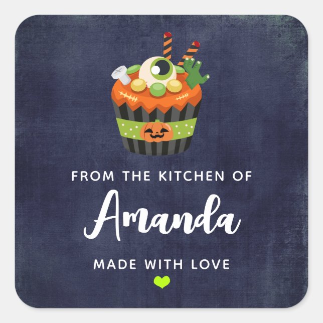 Cute & Creepy Halloween Cupcake Kitchen Square Sticker (Front)